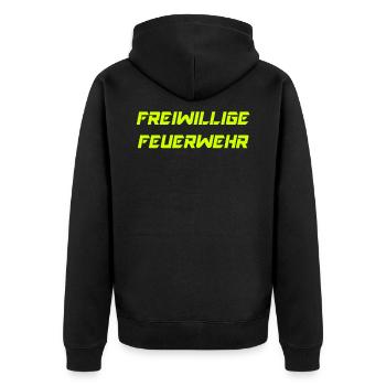 Freiwillige Feuerwehr, Einsatz - Unisex Premium Bio Zip Hoodie - Schwarz - Hinten - Nico (187cm)