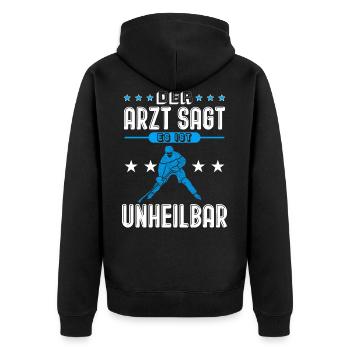 Eishockey spielen cooler Spruch - Unisex Premium Bio Zip Hoodie - Schwarz - Hinten - Nico (187cm)