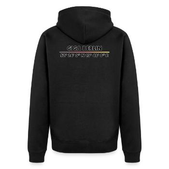 Giga Berlin Koordinaten - Unisex Premium Bio Zip Hoodie - Schwarz - Hinten - Nico (187cm)