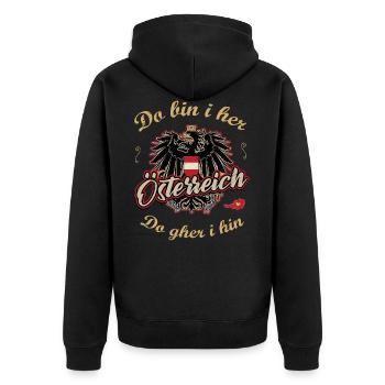 Österreich Do bin i her do gher i hin Adler Wappen - Unisex Premium Bio Zip Hoodie - Schwarz - Hinten - Nico (187cm)