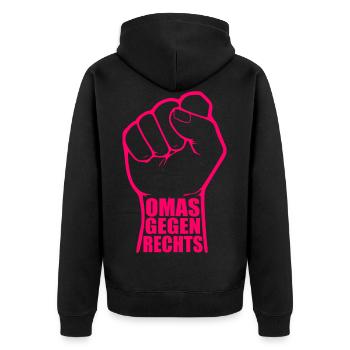 Omas gegen rechts - Unisex Premium Bio Zip Hoodie - Schwarz - Hinten - Nico (187cm)