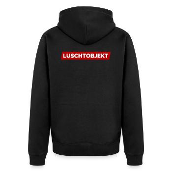Ich Bin Ein Luschtobjekt - Lustobjekt der Begierde - Unisex Premium Bio Zip Hoodie - Schwarz - Hinten - Nico (187cm)