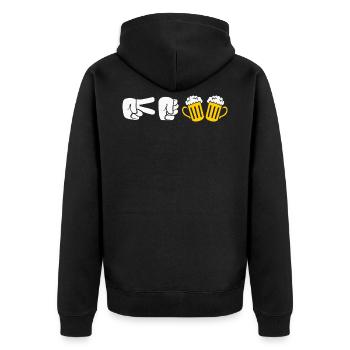 blockedName - Unisex Premium Bio Zip Hoodie - Schwarz - Hinten - Nico (187cm)