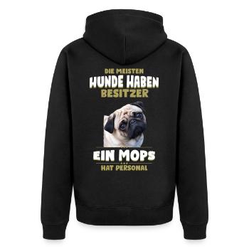 Mops Shirt - Mops Hund TShirt - Unisex Premium Bio Zip Hoodie - Schwarz - Hinten - Nico (187cm)