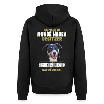 Appenzeller Sennenhund Tshirt - Unisex Premium Bio Zip Hoodie - Schwarz - Hinten - Nico (187cm)