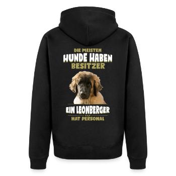 Leonberger Tshirt - Leonberger Hund Shirt - Unisex Premium Bio Zip Hoodie - Schwarz - Hinten - Nico (187cm)
