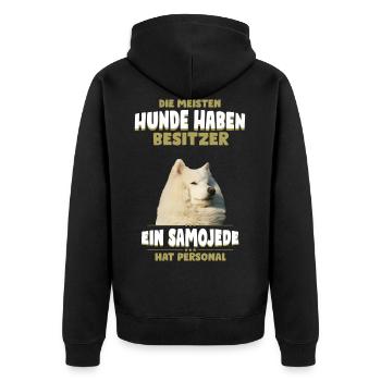 Samojeden Tshirt - Samojede Hund Shirt - Unisex Premium Bio Zip Hoodie - Schwarz - Hinten - Nico (187cm)