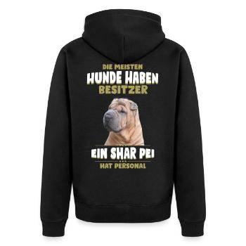 Shar Pei Tshirt - Shar Pei Hund Shirt - Unisex Premium Bio Zip Hoodie - Schwarz - Hinten - Nico (187cm)