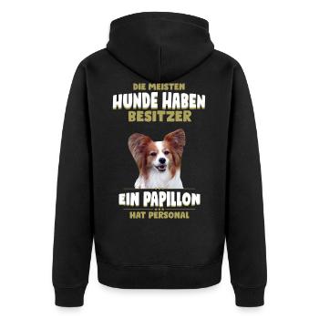 Papillon Tshirt - Papillon Hund Shirt - Unisex Premium Bio Zip Hoodie - Schwarz - Hinten - Nico (187cm)