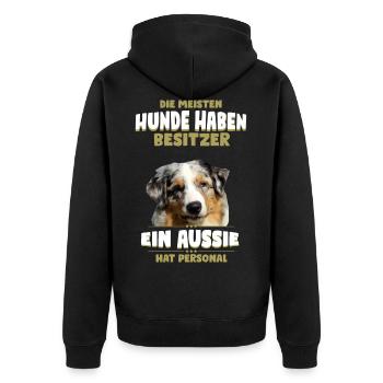 Australian Shepherd Tshirt - Aussie Shirt - Unisex Premium Bio Zip Hoodie - Schwarz - Hinten - Nico (187cm)