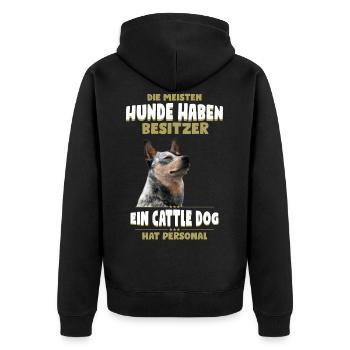 Cattle Dog Tshirt - Cattle Dog Shirt - Unisex Premium Bio Zip Hoodie - Schwarz - Hinten - Nico (187cm)