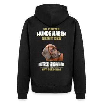 Gebirgsschweißhund Bayerischer Gebirgsschweißhund - Unisex Premium Bio Zip Hoodie - Schwarz - Hinten - Nico (187cm)