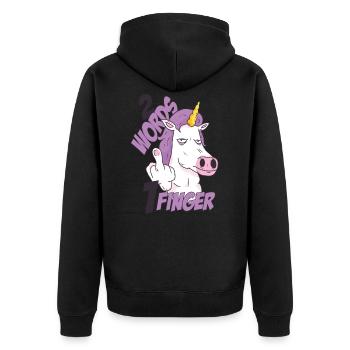 2 Wörter 1 Finger Pferd - Einhorn Fuck You - Unisex Premium Bio Zip Hoodie - Schwarz - Hinten - Nico (187cm)