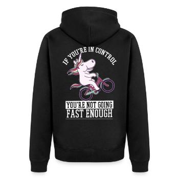 Sweet unicorn on a bike - Unisex Premium Organic Zip Hoodie - black - Back - Nico (187cm)
