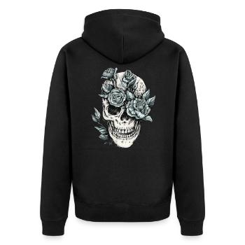 Totenkopf Schädel Skull mit Blumen Geschenkidee - Unisex Premium Bio Zip Hoodie - Schwarz - Hinten - Nico (187cm)
