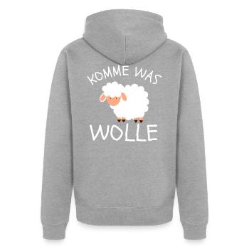 KOMME WAS WOLLE - WITZIGES SCHAF DESIGN ZUM LACHEN - Unisex Premium Bio Zip Hoodie - Grau meliert - Hinten - Nico (187cm)