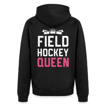 Feldhockey queen - Unisex Premium Bio Zip Hoodie - Schwarz - Hinten - Nico (187cm)