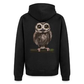 Uhu Eule - Unisex Premium Bio Zip Hoodie - Schwarz - Hinten - Nico (187cm)