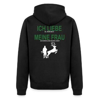 ICH LIEBE MEINE FRAU Jäger Jagd Drückjagd Treiber - Unisex Premium Bio Zip Hoodie - Schwarz - Hinten - Nico (187cm)