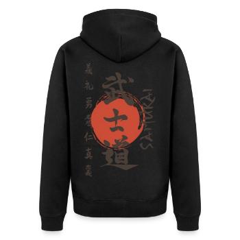 Kanji Samurai - Unisex Premium Organic Zip Hoodie - black - Back - Nico (187cm)