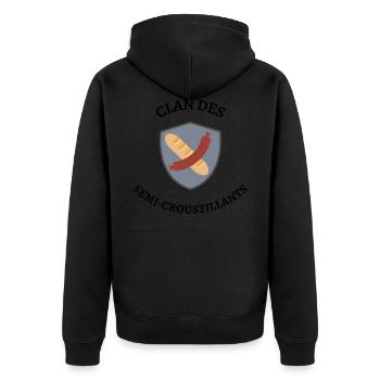 Clan der semi-knusprigen - Unisex Premium Bio Zip Hoodie - Schwarz - Hinten - Nico (187cm)
