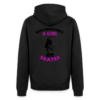 Skateboard Mädchen Frauen Skate Skaterinnen Skater - Unisex Premium Bio Zip Hoodie - Schwarz - Hinten - Nico (187cm)