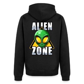 Alien Zone - Unisex Premium Bio Zip Hoodie - Schwarz - Hinten - Nico (187cm)