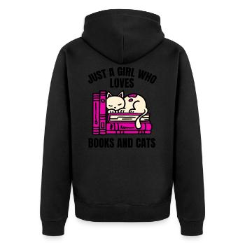 Buch Katze Bücher Lesen Katzen Mädchen Geschenk - Unisex Premium Bio Zip Hoodie - Schwarz - Hinten - Nico (187cm)