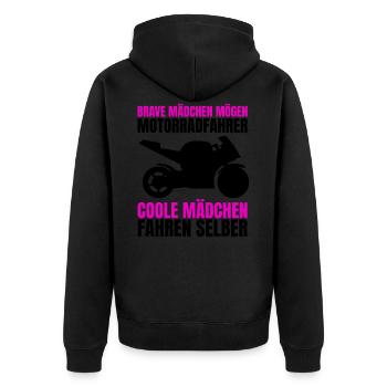 Motorrad Frauen Geschenk Bike Mädchen Mofa Moped - Unisex Premium Bio Zip Hoodie - Schwarz - Hinten - Nico (187cm)