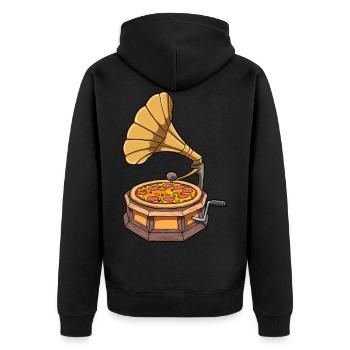 Lustiges Pizza Grammophon Schallplattenspieler - Unisex Premium Bio Zip Hoodie - Schwarz - Hinten - Nico (187cm)