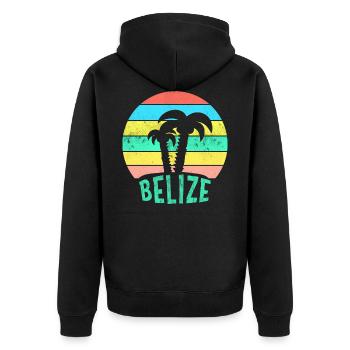 BELIZE Karibischer Sonnenuntergang - Unisex Premium Bio Zip Hoodie - Schwarz - Hinten - Nico (187cm)