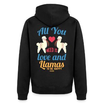 Ally You Need Is Love And Llamas - Unisex Premium Bio Zip Hoodie - Schwarz - Hinten - Nico (187cm)