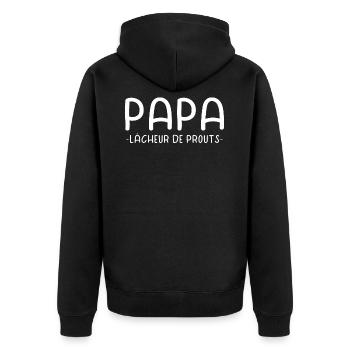 Papa prout péter péteur pet fête des pères - Veste à capuche bio Premium Unisexe - noir - Dos - Nico (187cm)