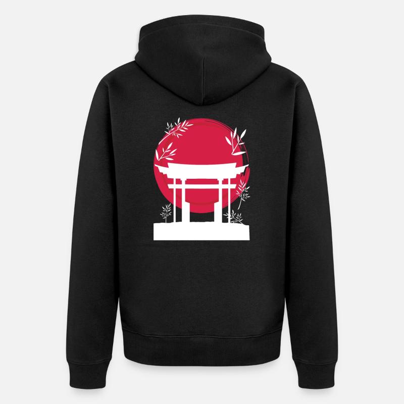 Temple rouge soleil japonais - Veste à capuche bio Premium Unisexe - noir