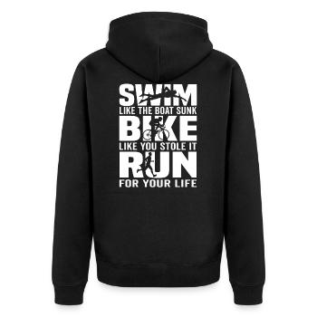 Triathlon Geschenk Triathlon Triathlon Triathlet - Unisex Premium Bio Zip Hoodie - Schwarz - Hinten - Nico (187cm)