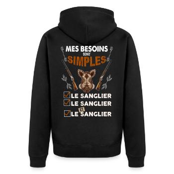 Chasse sanglier humour chasseur - Veste à capuche bio Premium Unisexe - noir - Dos - Nico (187cm)