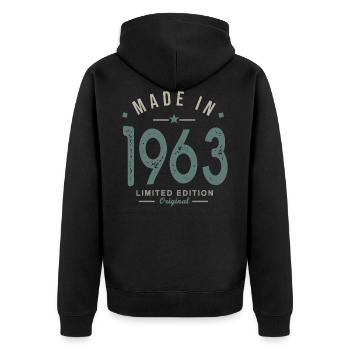 made in 1963 anniversaire 59 ans cadeau humour - Veste à capuche bio Premium Unisexe - noir - Dos - Nico (187cm)