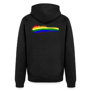 Farbstrich Bunt Regenbogen LGBTQ Zensur Symbol - Unisex Premium Bio Zip Hoodie - Schwarz - Hinten - Nico (187cm)