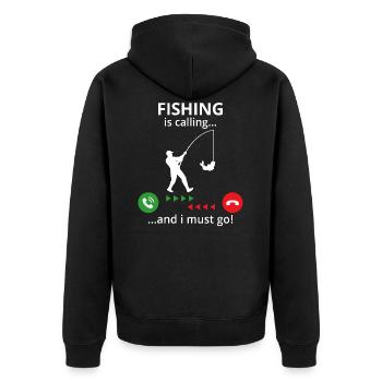Die Fischerei ruft mich an... Ich muss los! - Unisex Premium Bio Zip Hoodie - Schwarz - Hinten - Nico (187cm)