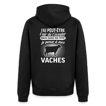dans ma tête je pense à mes vaches t-shirt vache - Veste à capuche bio Premium Unisexe - noir - Dos - Nico (187cm)