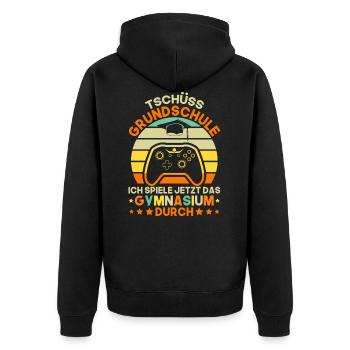 Schulkind Gymnasium Einschulung Geschenk - Unisex Premium Bio Zip Hoodie - Schwarz - Hinten - Nico (187cm)