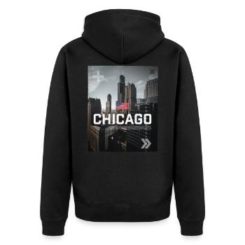 Chicago - Unisex Premium Organic Zip Hoodie - black - Back - Nico (187cm)