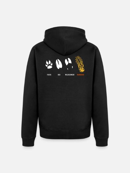 Fuchs Reh Wildschwein Wanderer Trittsiegel, Fährte - Unisex Premium Bio Zip Hoodie - Schwarz