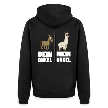 Nichte Neffe Von Onkel Patenonkel Dein Onkel Mein - Unisex Premium Bio Zip Hoodie - Schwarz - Hinten - Nico (187cm)