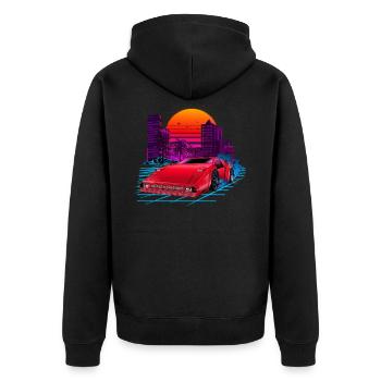 80s Synthwave Retro Car - Unisex Premium Bio Zip Hoodie - Schwarz - Hinten - Nico (187cm)