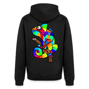 Chamäleon bunt farbenfreudig Kind Kinder Baby Zoo - Unisex Premium Bio Zip Hoodie - Schwarz - Hinten - Nico (187cm)