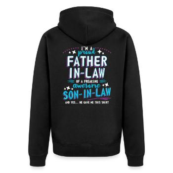 Stolzer Schwiegervater des verdammten, großartigen Schwiegersohns - Unisex Premium Bio Zip Hoodie - Schwarz - Hinten - Nico (187cm)