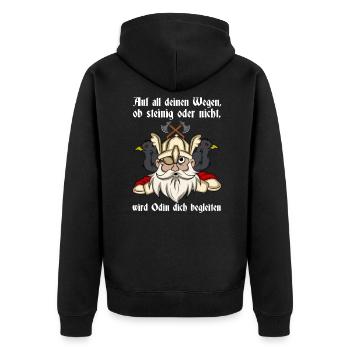 Wikinger Odin Spruch Odin Wird Dich Begleiten - Unisex Premium Bio Zip Hoodie - Schwarz - Hinten - Nico (187cm)