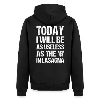 Büro Sprüche Lustig Witziger Spruch TODAY I WILL - Unisex Premium Bio Zip Hoodie - Schwarz - Hinten - Nico (187cm)