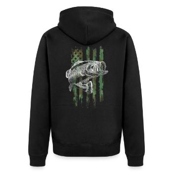 Bass Fishing Camouflage Flag Big Mouth Fisherman H - Unisex Premium Bio Zip Hoodie - Schwarz - Hinten - Nico (187cm)